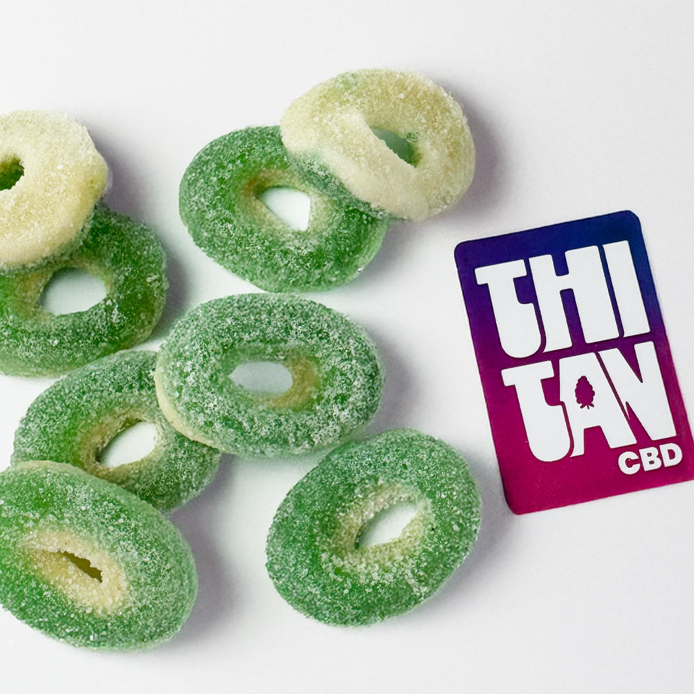 Gummies THC en forme d'anneaux verts goûts pomme