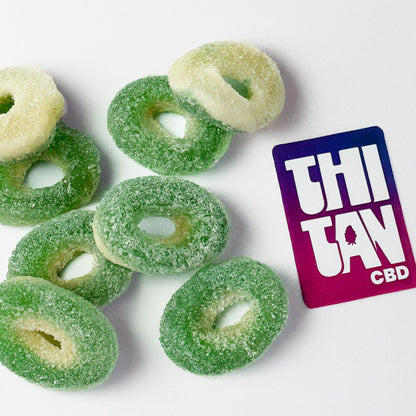 Gummies THC en forme d'anneaux verts goûts pomme