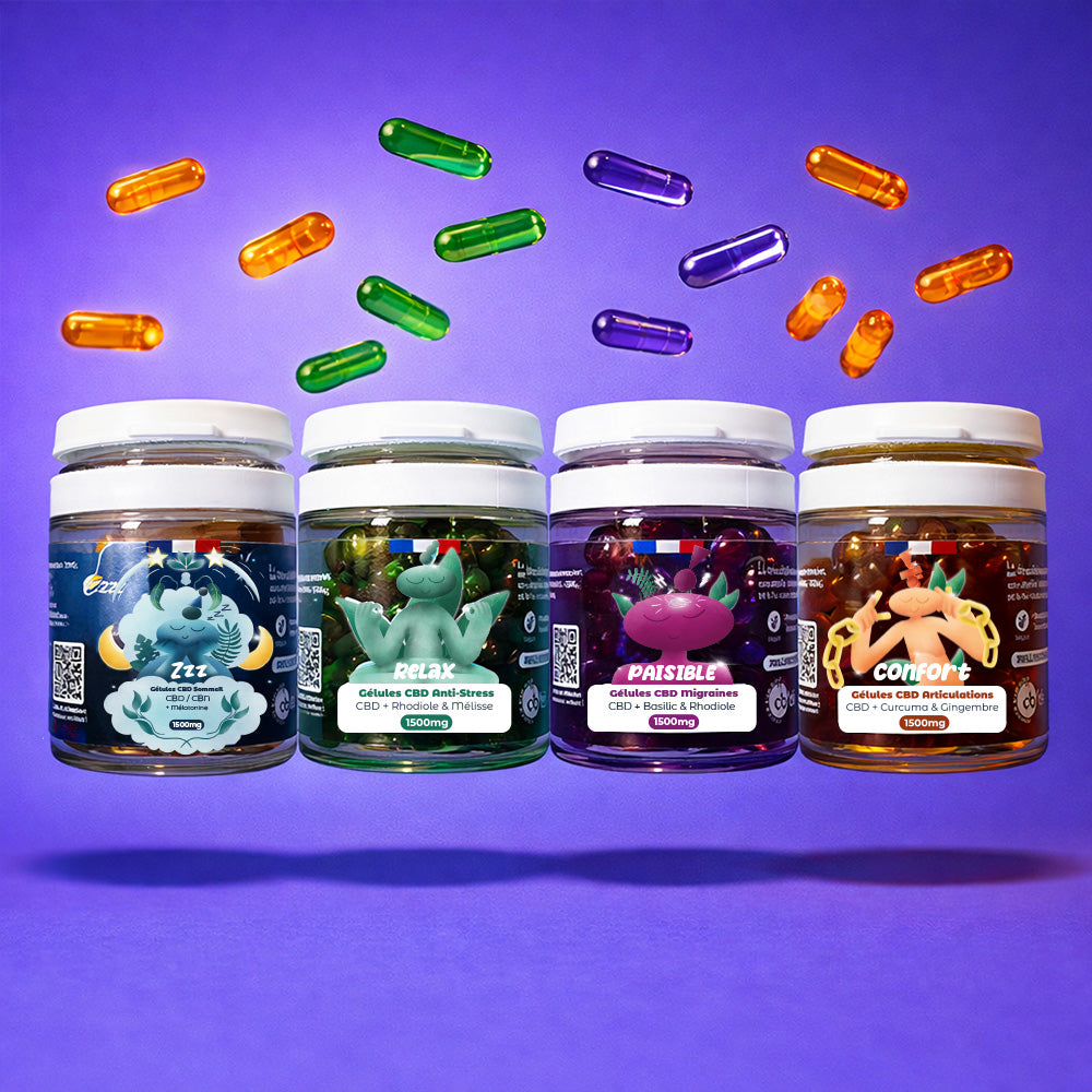 Pots de gélules de CBD français